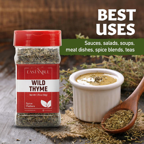 Eastanbul Wild Thyme, 1.76oz Mediterranean Zatar Thyme Seasoning, AKA Thymbra Spicata, Spiked thyme, For Tea & Culinary Seasoning, Dried Thyme Lea...